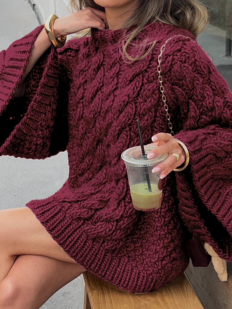 Women's Casual Plain Color Loose-Fit Sweater, Round Neck Long Sleeve Knitwear for Fall and Winter Daily Wear