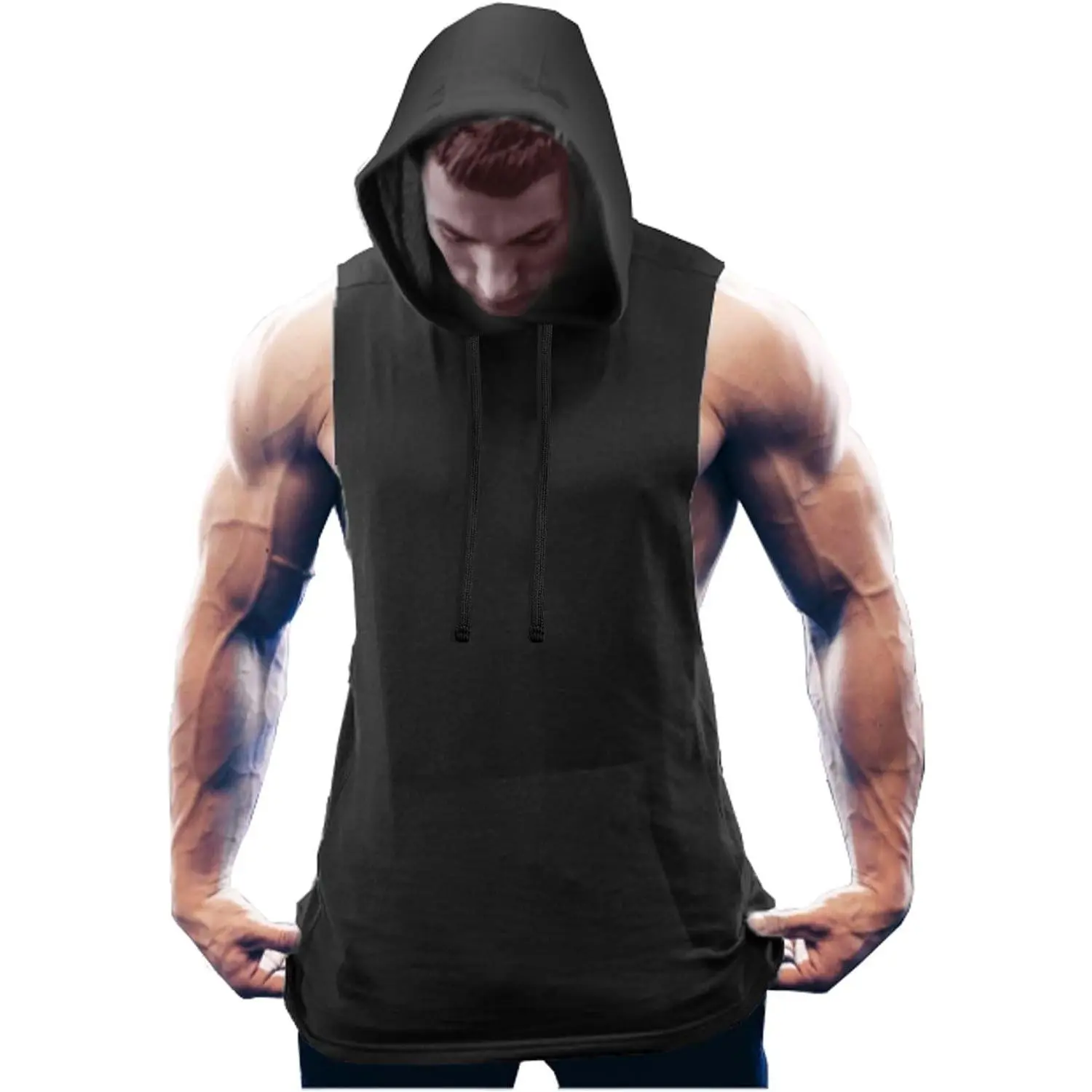 Men's Workout Hooded Tank Tops Bodybuilding Muscle Cut Off T-Shirt Sleeveless Gym HoodiesGift
