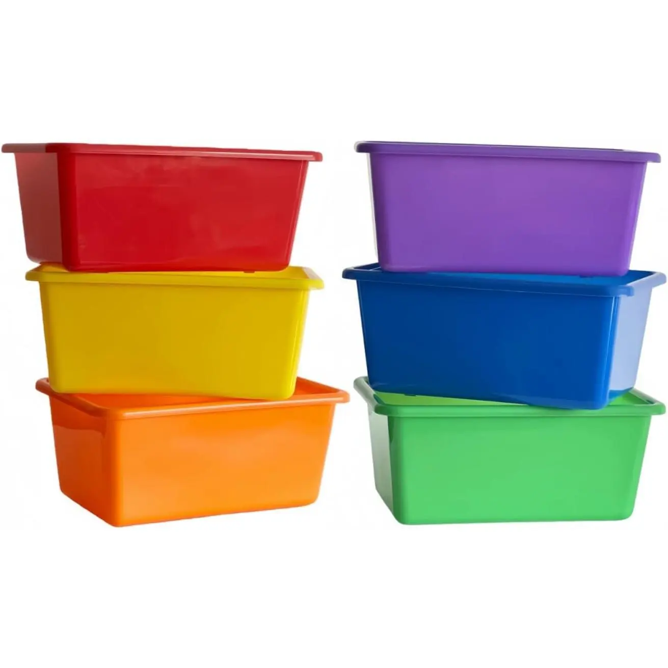 6 Pack Small Cubby Bins, Plastic Storage Containers for Classroom, Rainbow Multi-Purpose Stackable Bin Organizer Storage Cubbies for Home, Playroom and Library, Shelf Bins, Book Bins