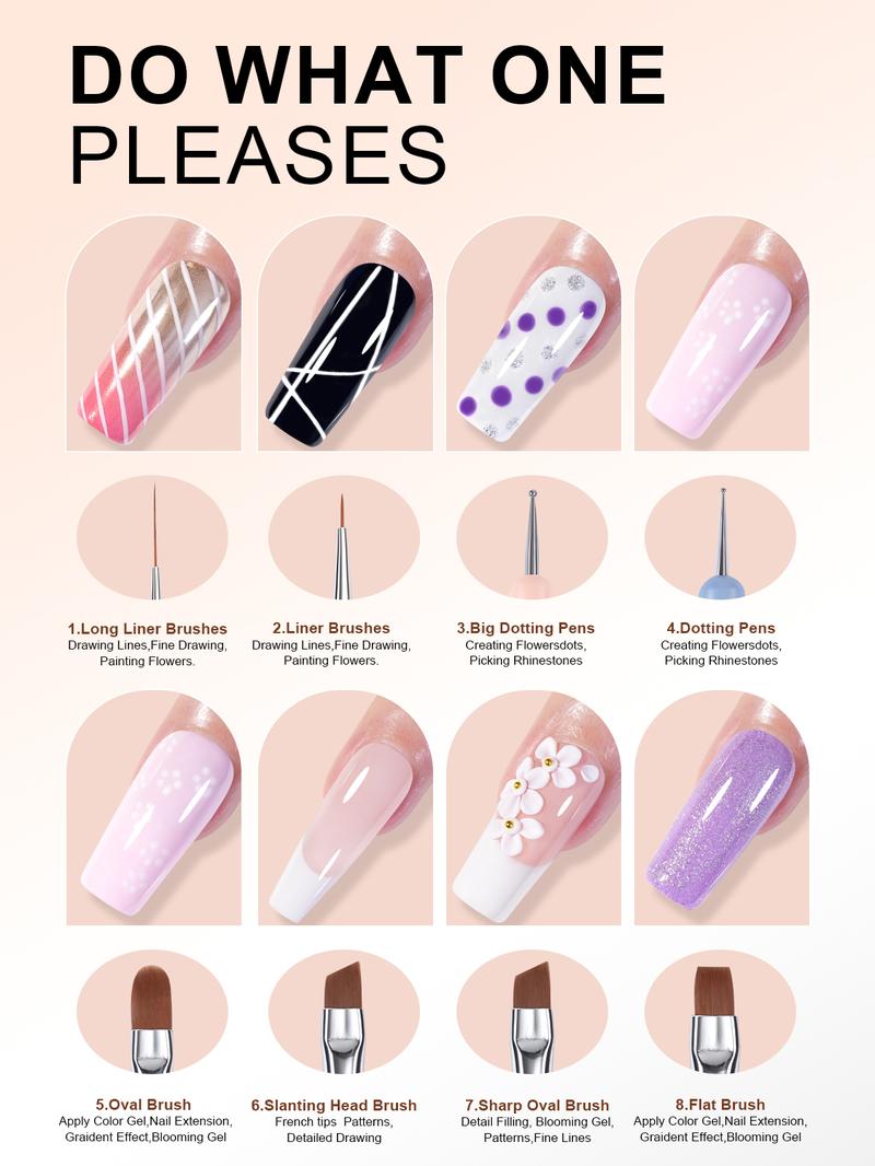 AILLSA Nail Art Brushes Set with 3/6/7pcs Brushes for Polish, Builder, Liner, Carved, and Dotting for Beginners & Professionals Manicure Cutics Cosmetic