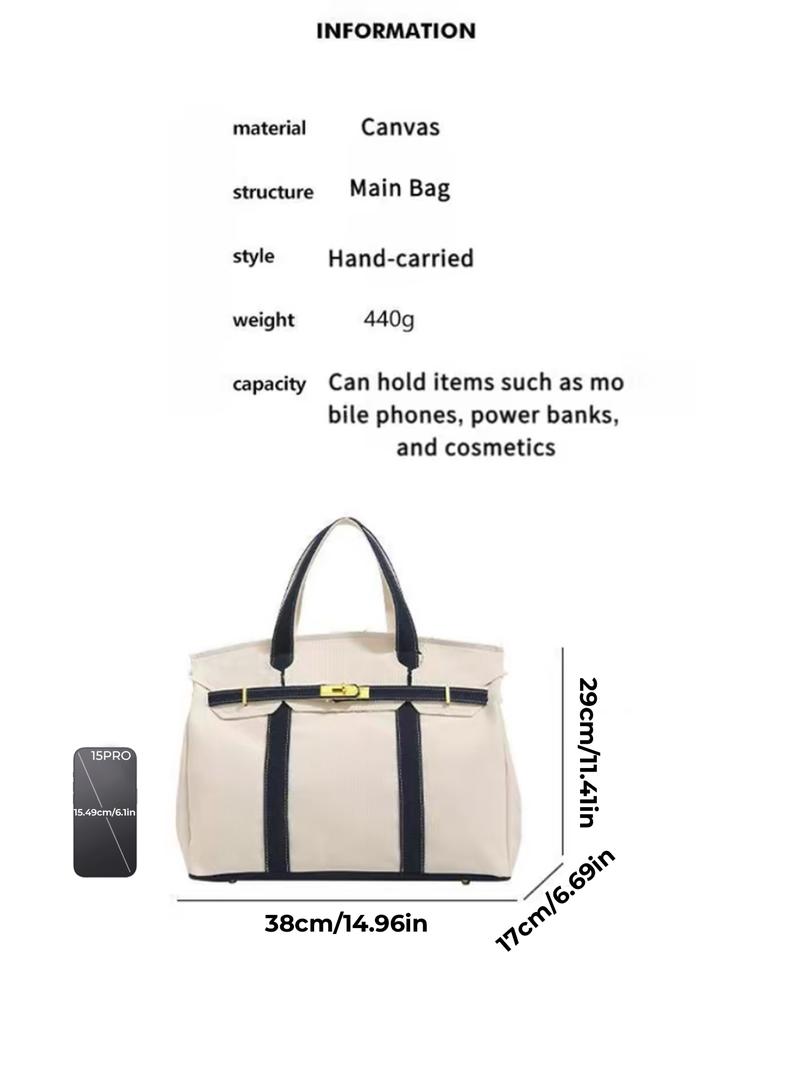 High-End Canvas Bag with Unique Design, Colorblock Handbag, Large Capacity Commuter Bag, Versatile Everyday Use