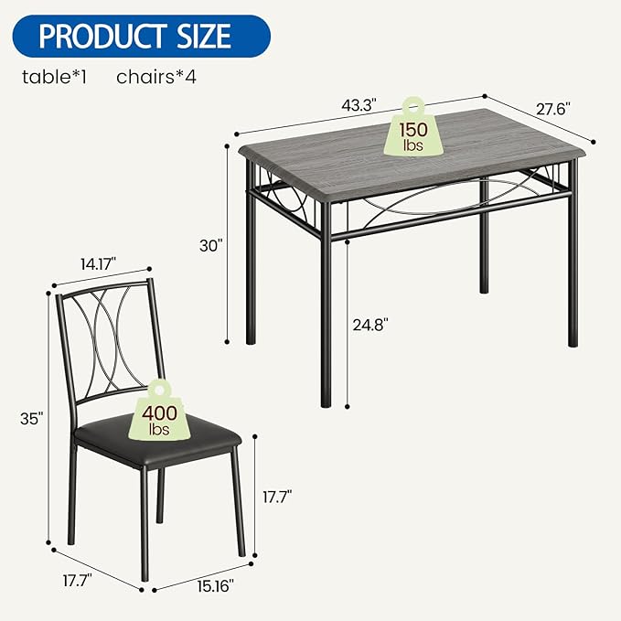 Dining Table Set for 4, Rectangle Compact Dining Table and Chairs Set, Small Kitchen Table Set with 4 Wood Chairs for Apartment Dining Table Set for 4, Rectangle Compact Dining Table and Chairs Set, Small Kitchen Table Set with 4 Wood Chairs for Apartment