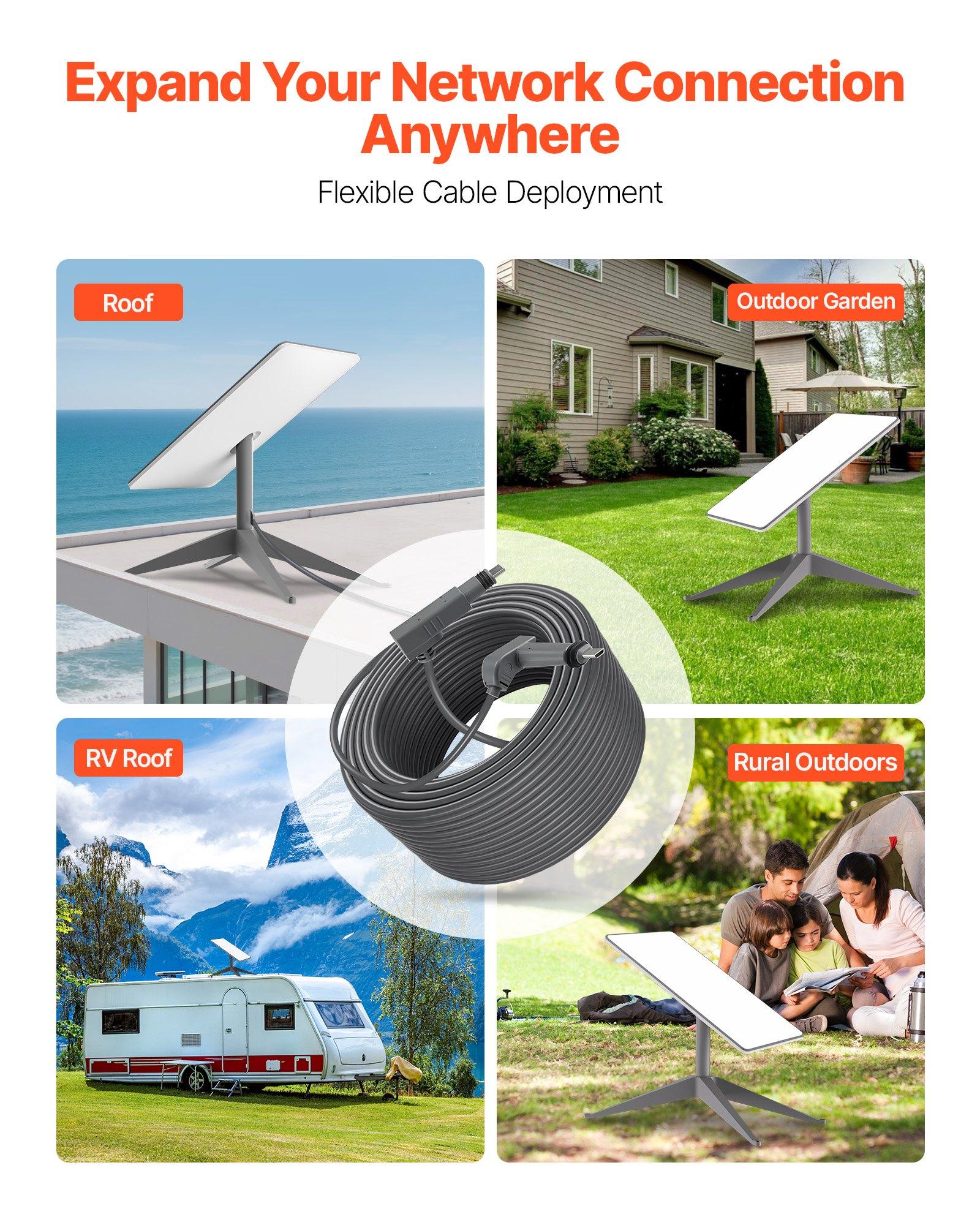VEVOR Starlink Gen 2 High-Speed Extension Cable, 75 FT 26 AWG Copper Core 20-Pin, Durable Anti-Aging Outdoor RV Cable with Dust Cap, Pre-Installed Zip Ties, Flexible Wiring for Rectangular Satellite V2 Easy Installation