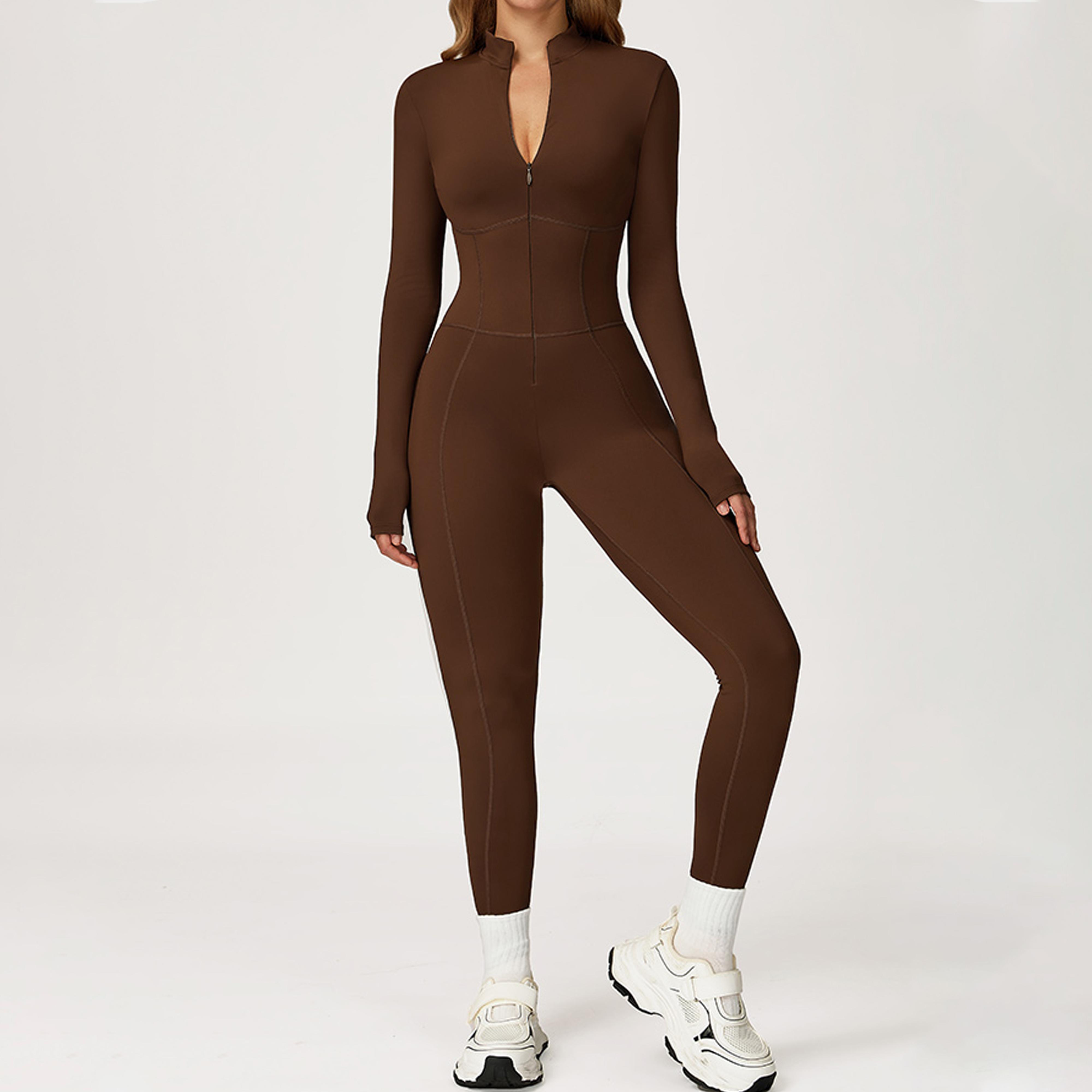 Women's long-sleeved tight zipper bodysuit warm outdoor sportswear high elastic yoga leisure essential women's bodysuit, sexy bodysuit women's fitness sportswear set comfortable warm sportswear sporty yoga set