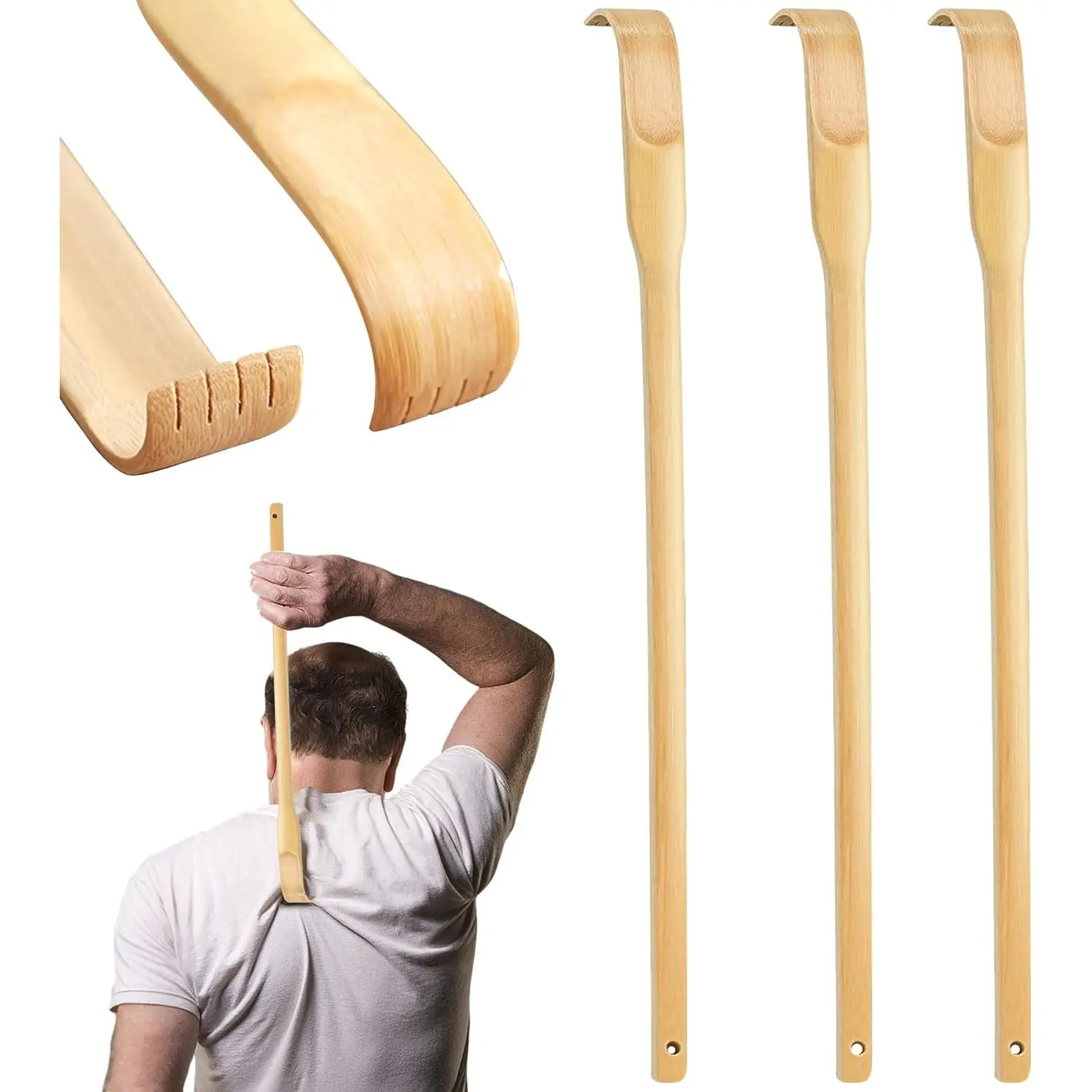3 Pcs Bamboo Back Scratcher Bamboo Back Scratchers 17 Inch Long Handle Back Scratchers for Adults Men Women (16.5 inches)