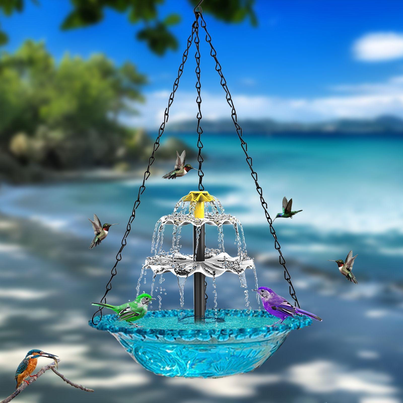 Solar Waterfall Hanging Bird Bath Fountain, Waterfall Feature, Outdoor Solar Pump & Glass Bowl, Solar Powered, Large Hummingbird Bath, Hummingbird Attractor, Garden Decor, Outdoor Decoration, 2026 New Model
