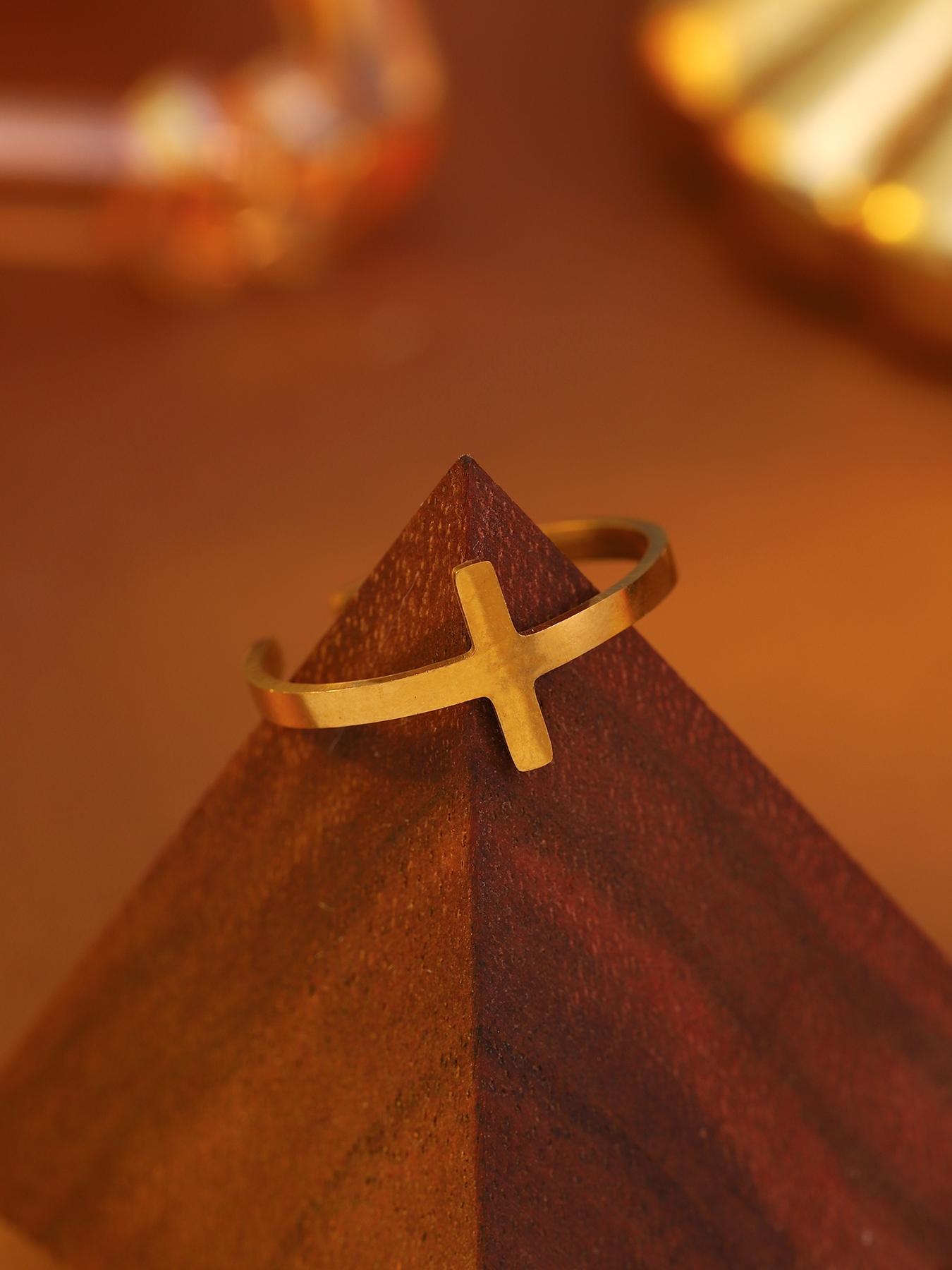 1pc adjustable cross stainless steel open ring, unisex, trendy stackable accessory, perfect for inspiring friends/colleagues, ideal for party jewelry.