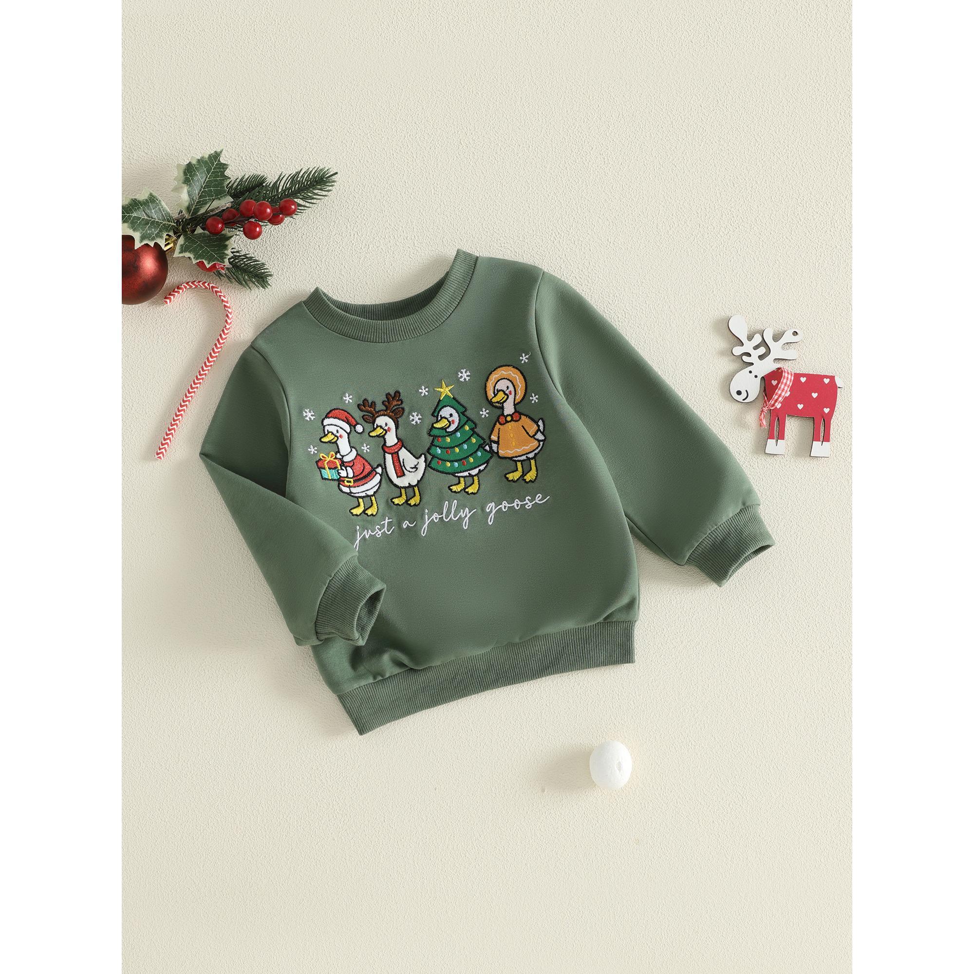 Toddler Baby Little Boy Girl Christmas Sweatshirts Long Sleeve Embroidery Pullover Tops Fall Winter 1-5 Years