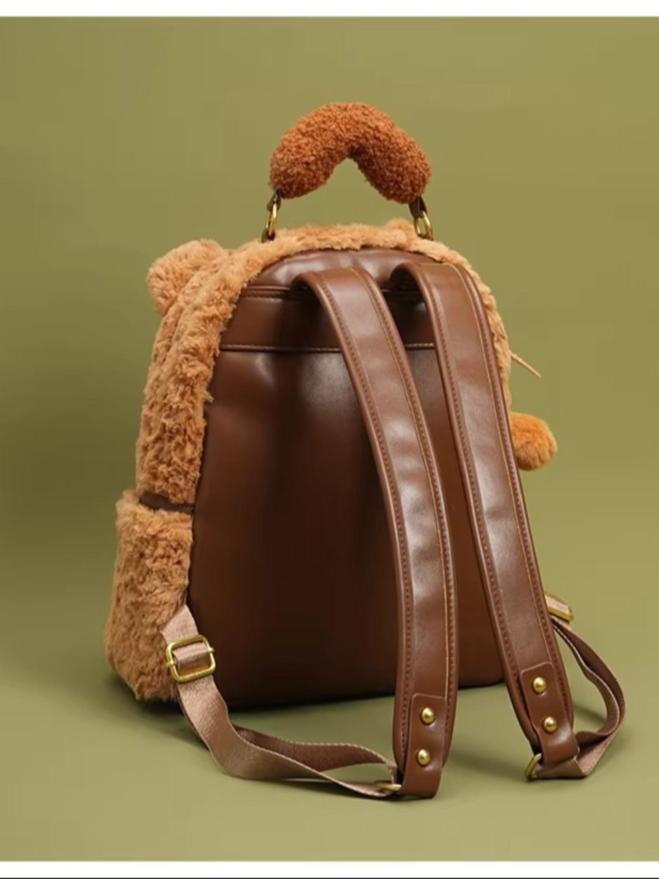 Teddy Bear Backpack - Cute and Playful Plush Shoulder Bag for Women | Mini Backpack with 3D Bear Face and Pom-pom Ornaments | Soft and Fluffy Crossbody Bag, Ideal for School, Outings and Daily Outfits | Viral Fashion Accessory on Douyin | Perfect Gift for