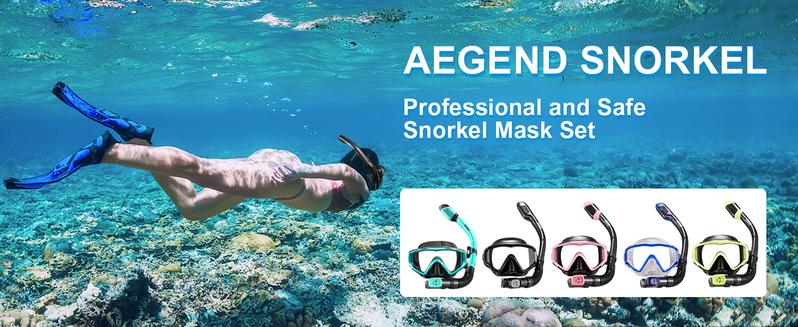 Aegend 2 Pack Snorkeling Gear for Adults, Dry Snorkel Set Panoramic View Enhanced Anti-Leak and Anti-Fog Technology, Adjustable Strap for Snorkeling Scuba Diving Swimming with Mesh Bag