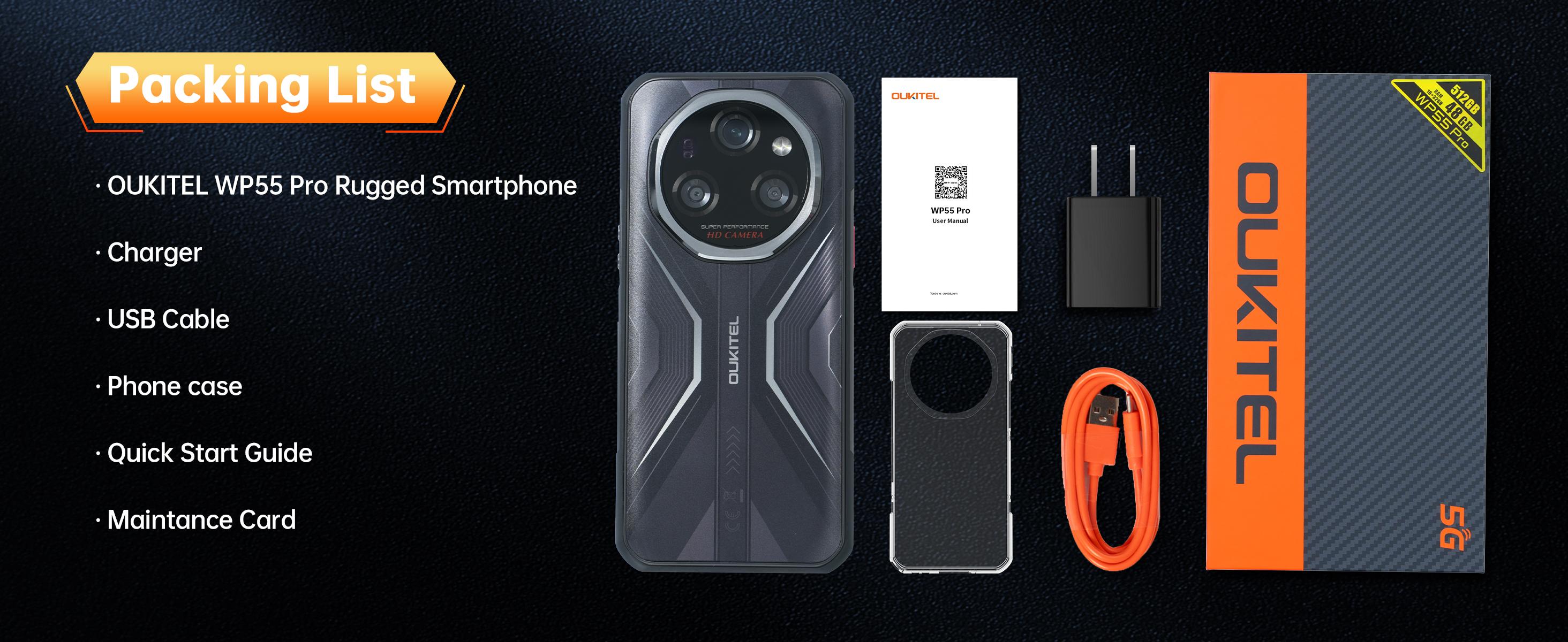 OUKITEL WP55 Pro 5G Rugged Smartphone Unlocked - 48GB+512GB/2TB Android 15 Rugged Cellphones, 6.6''FHD+Display 108MP Rear Camera 11000mAh(33w) Battery Waterproof Phone, IP68/IP69K/NFC/GPS/T-Mobile