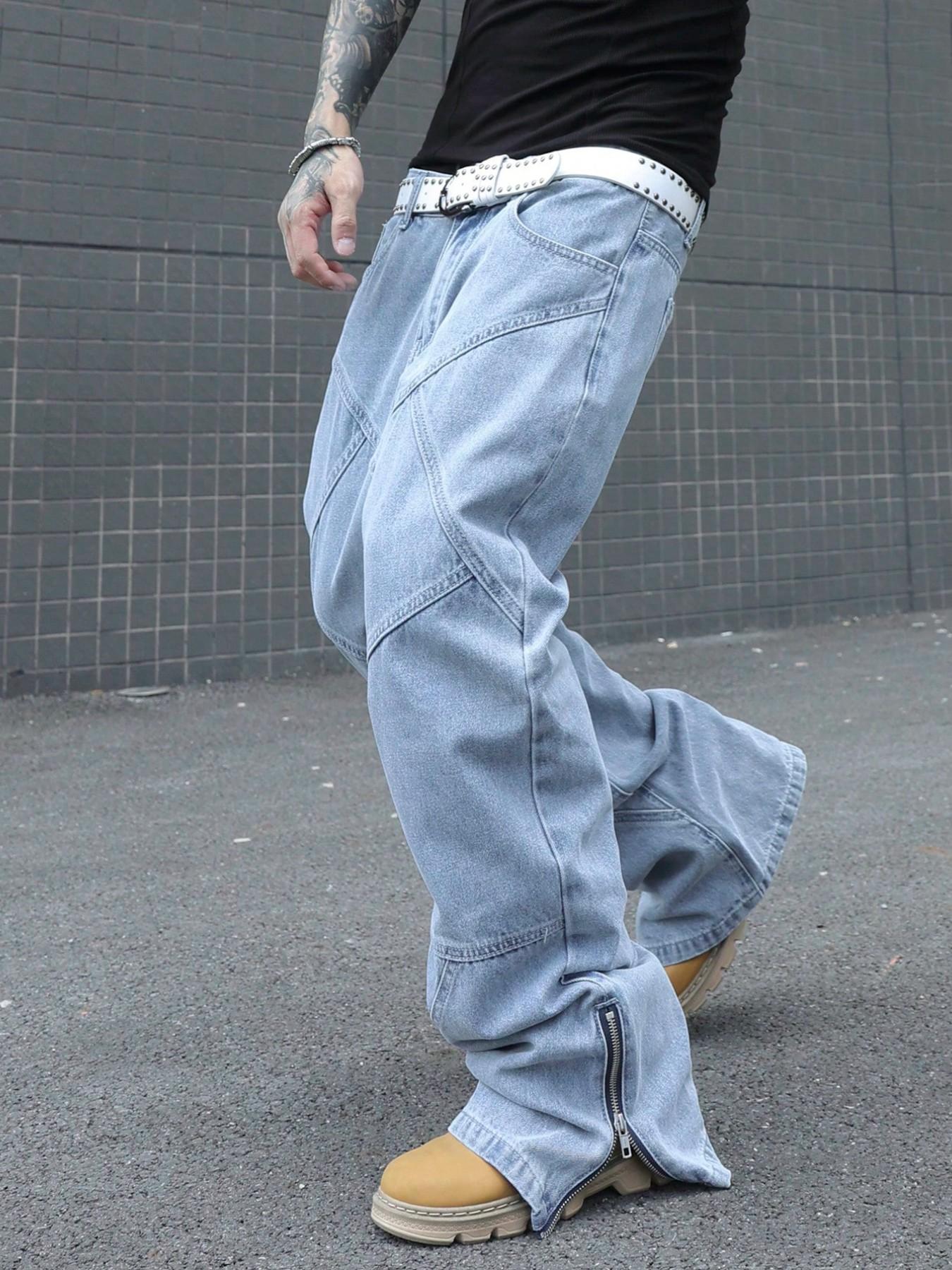 2026 Spring Summer Paris Style Loose Flare Light Washed Blue Denim Jeans, Streetwear Trendy Stylish Men's Fashionable Trousers, Versatile Casual Wear for Every Occasion Pants, Pocket