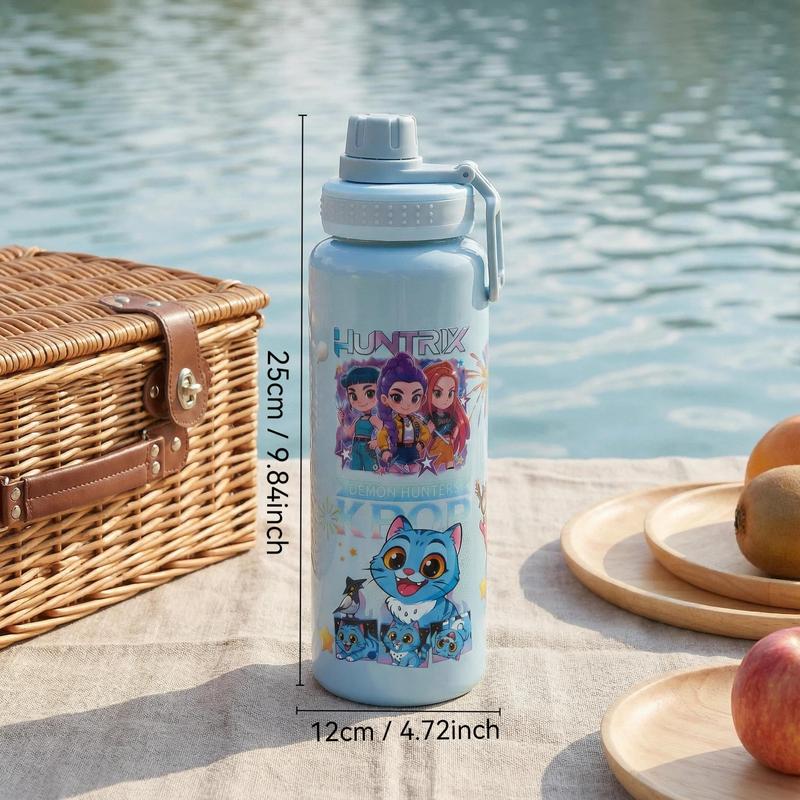 K-Pop Ghost Hunter Theme Totem Water Bottle with Lid and Straw, Reusable Hard Plastic, 1000ML Eco-Friendly, Perfect for School, Travel, Halloween Party