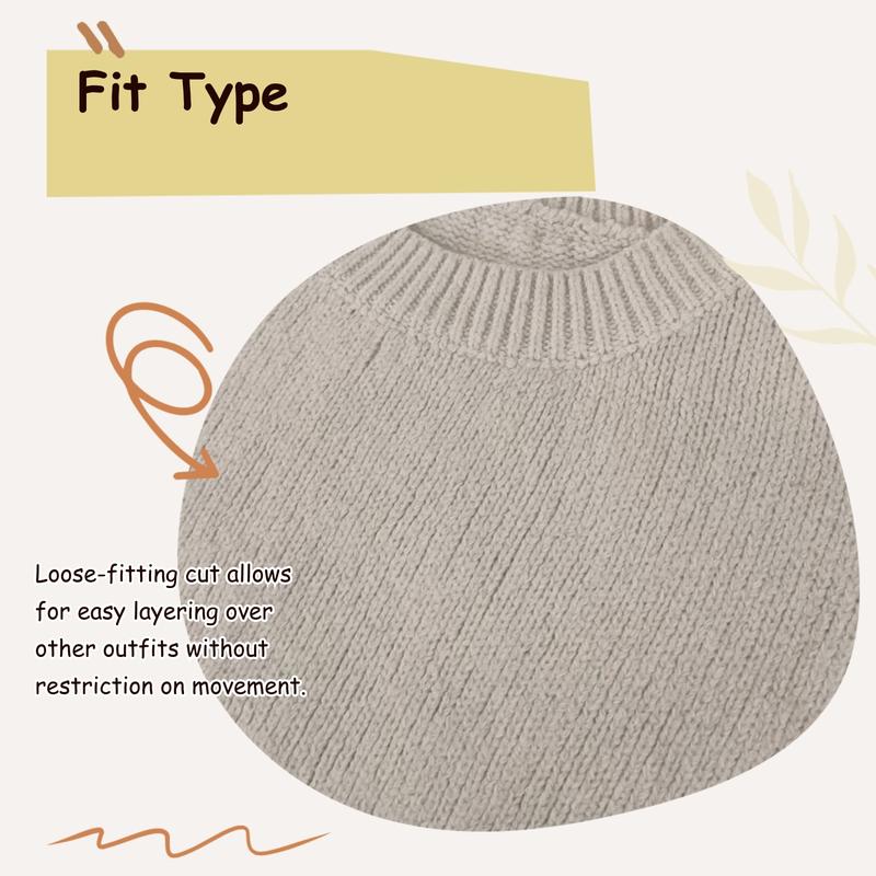 Women's Contrast Binding Drop Shoulder Sweater, Casual Long Sleeve Round Neck Jumper for Fall & Winter, Fashion Ladies' Knitwear for Daily Wear