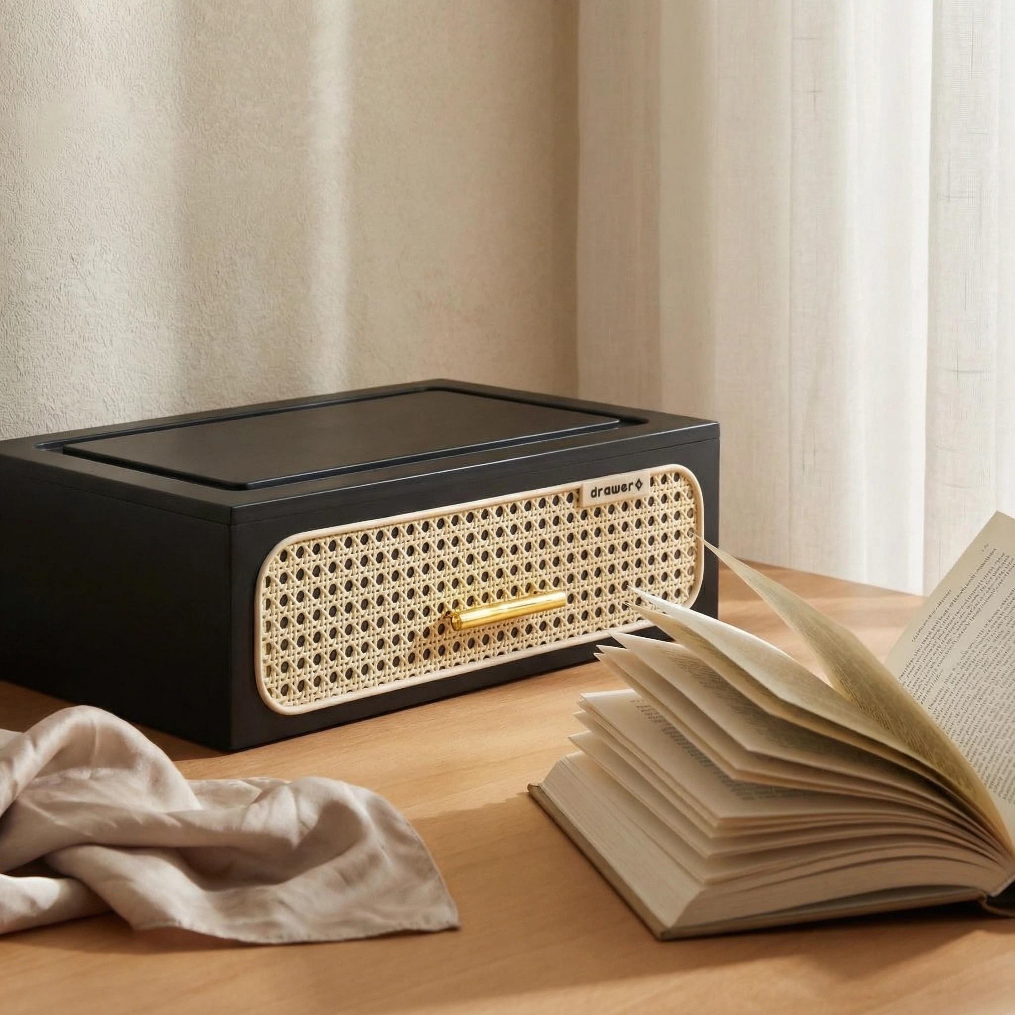 Retro Woven Imitation Rattan Stacking Storage Box for Space Organization, Multipurpose Storage, Versatile for Miscellaneous Items, Clothing and Daily Supplies