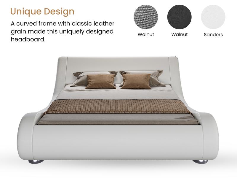 SHA CERLIN Upholstered Bed Frame【Frame Only No Mattress】Deluxe Low Profile Sleigh Bed with Faux Leather Ergonomics Headboard, No Box Spring Needed#ChristmasGifts#TikTokShopBlackFriday