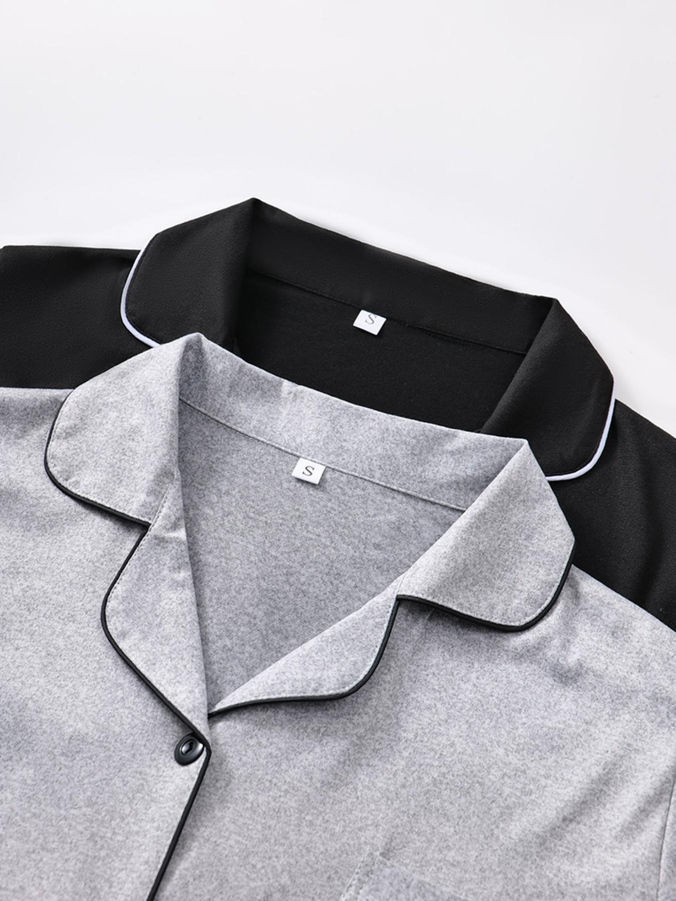 Women's Sleepwear Set Loungewear, Lapel Cardigan & Solid Color Short Sleeve Shorts, Four Seasons Comfortable Home Wear