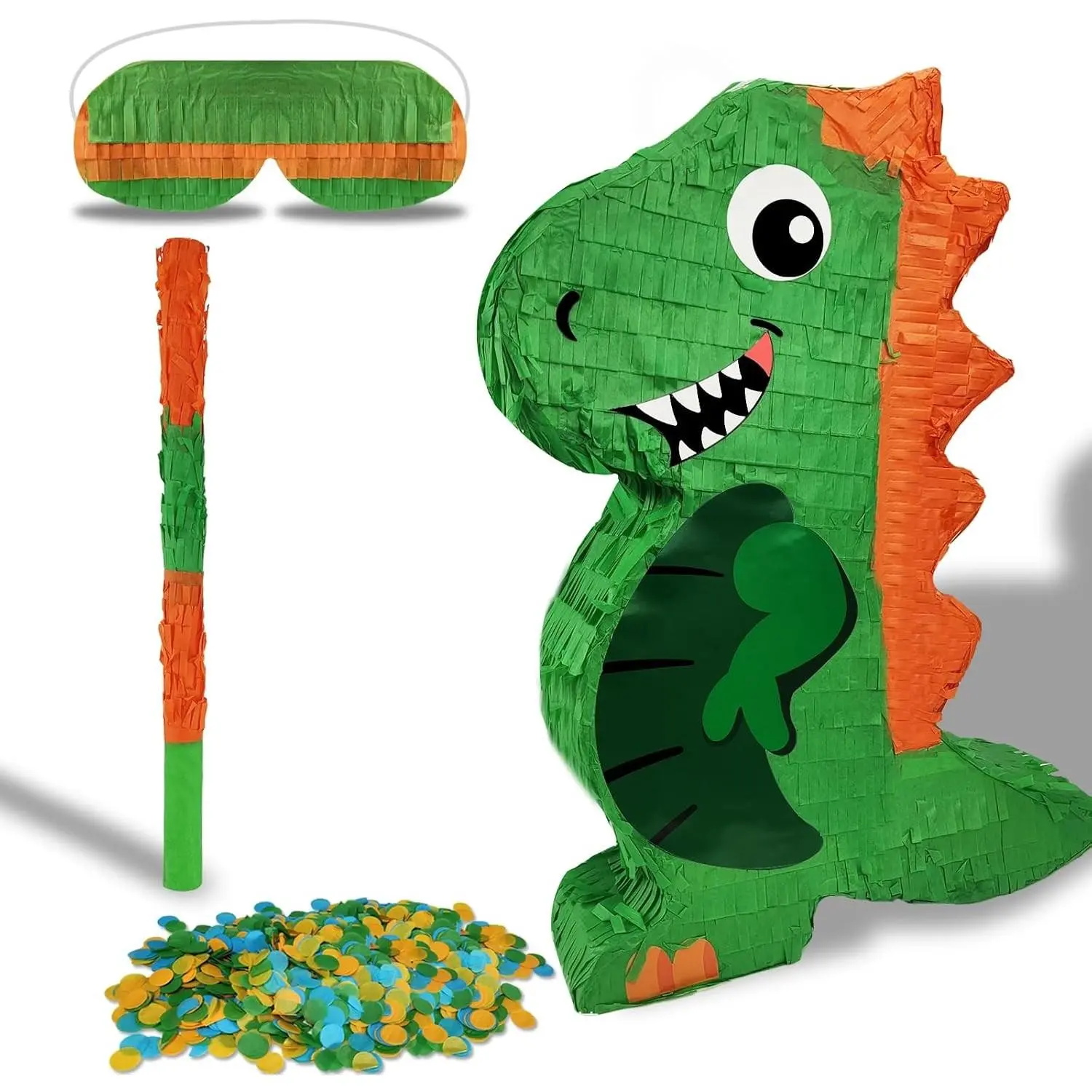 Dinosaur Pinata Single Set, Boys' Birthday Party Gifts with Bat, Paper Blindfold and Confetti (16.5x12.2x3")
