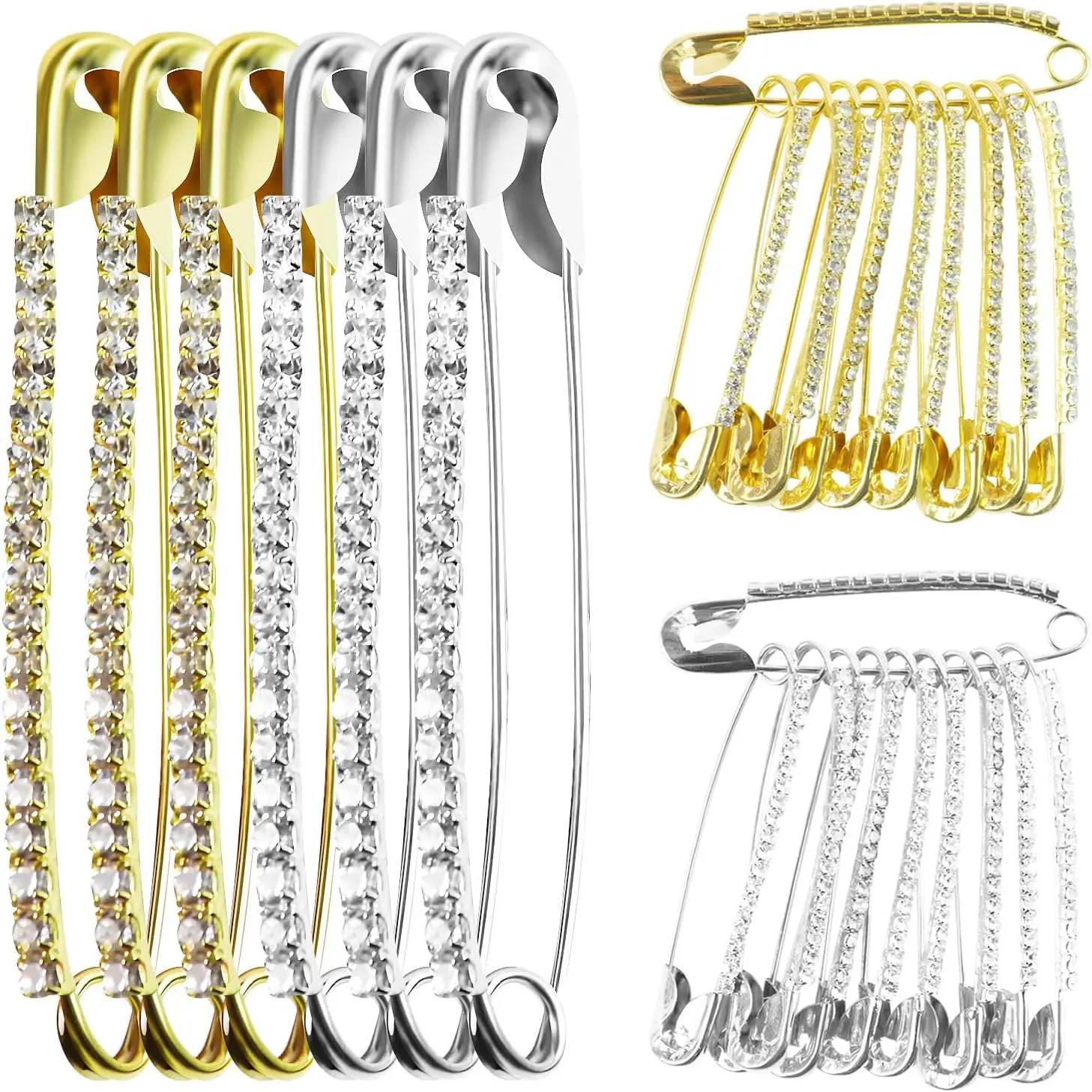 20PCS Rhinestone Safety Pins - Gold & Silver Finish Brooch Secure Clips, Unisex Hijab Pins with Sparkling Gems for Hijab Wear, Secure Clip