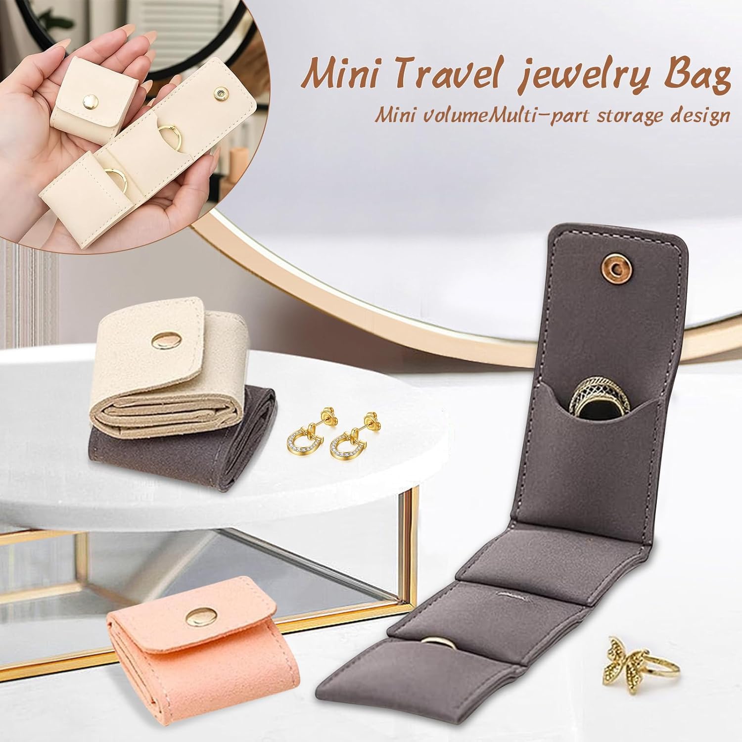 Mini Travel Jewelry Bag with Buckle, Secure Closure, Small Travel Jewelry Organizer Case, Foldable Jewelry Roll for Journey Rings, Necklaces, Earrings, Bracelets-Lightweight Jewelry Storage Organizer, Compact Storage