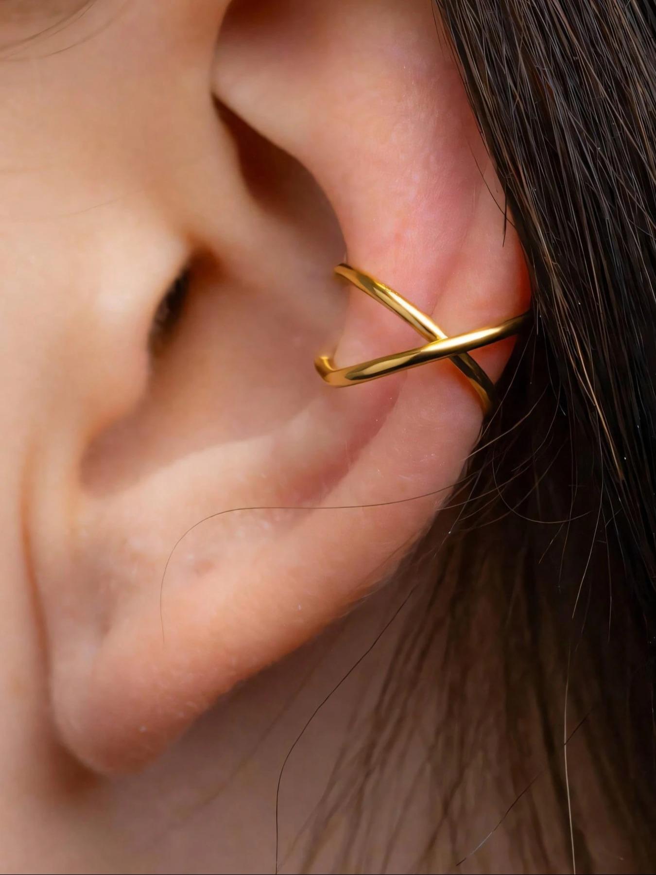 Stainless Steel Women's Fake Ear Cuffs, Golden/Silvery/Black, No Piercing Needed, Daily Wear Jewelry for Men & Women Earcuff Stainless Steel Women's Fake Ear Cuffs, Golden/Silvery/Black, No Piercing Needed, Daily Wear Jewelry for Men & Women Earcuff