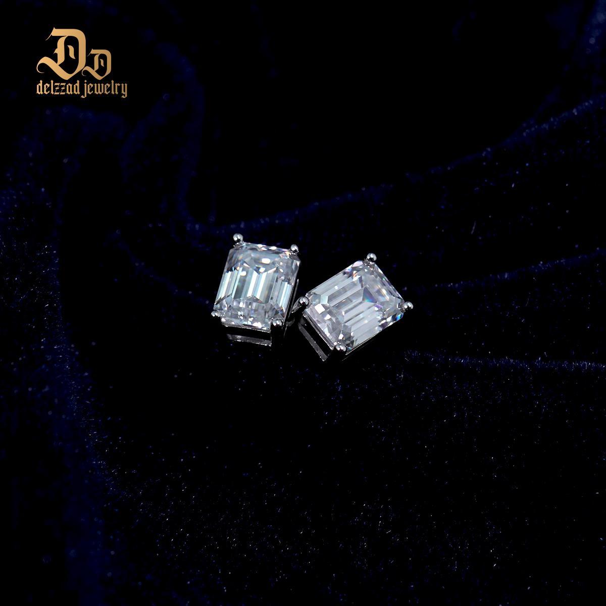 Delzzad Step Cut Stud Earrings Synthetic Moissanite Earrings S925 Christmas Gift For Men Women