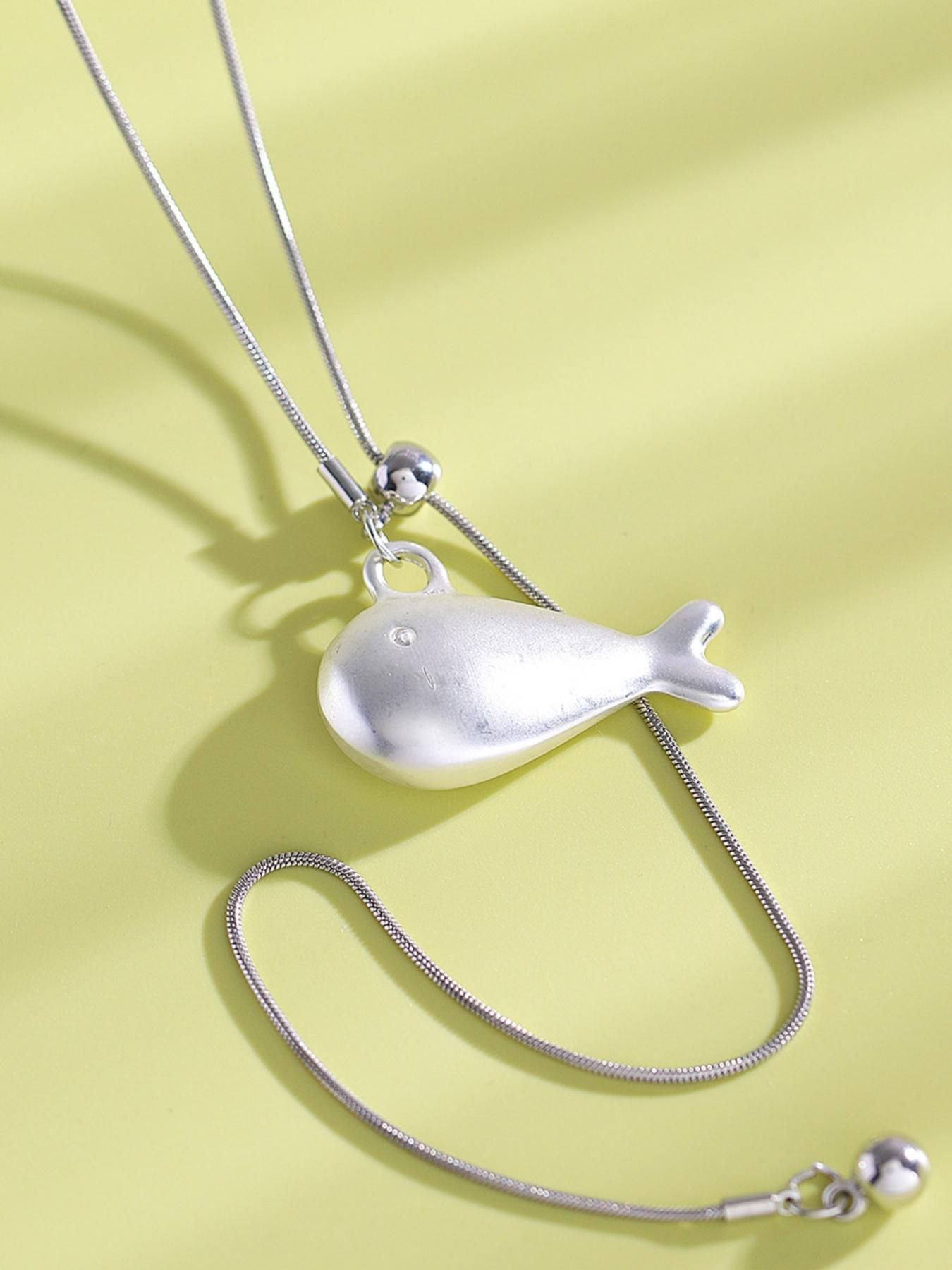 Minimalist Fish Necklace, Trendy Long Chain, Matte Silver Color, Versatile Fashion Accessory, Perfect for Daily Wear, Dates, and More