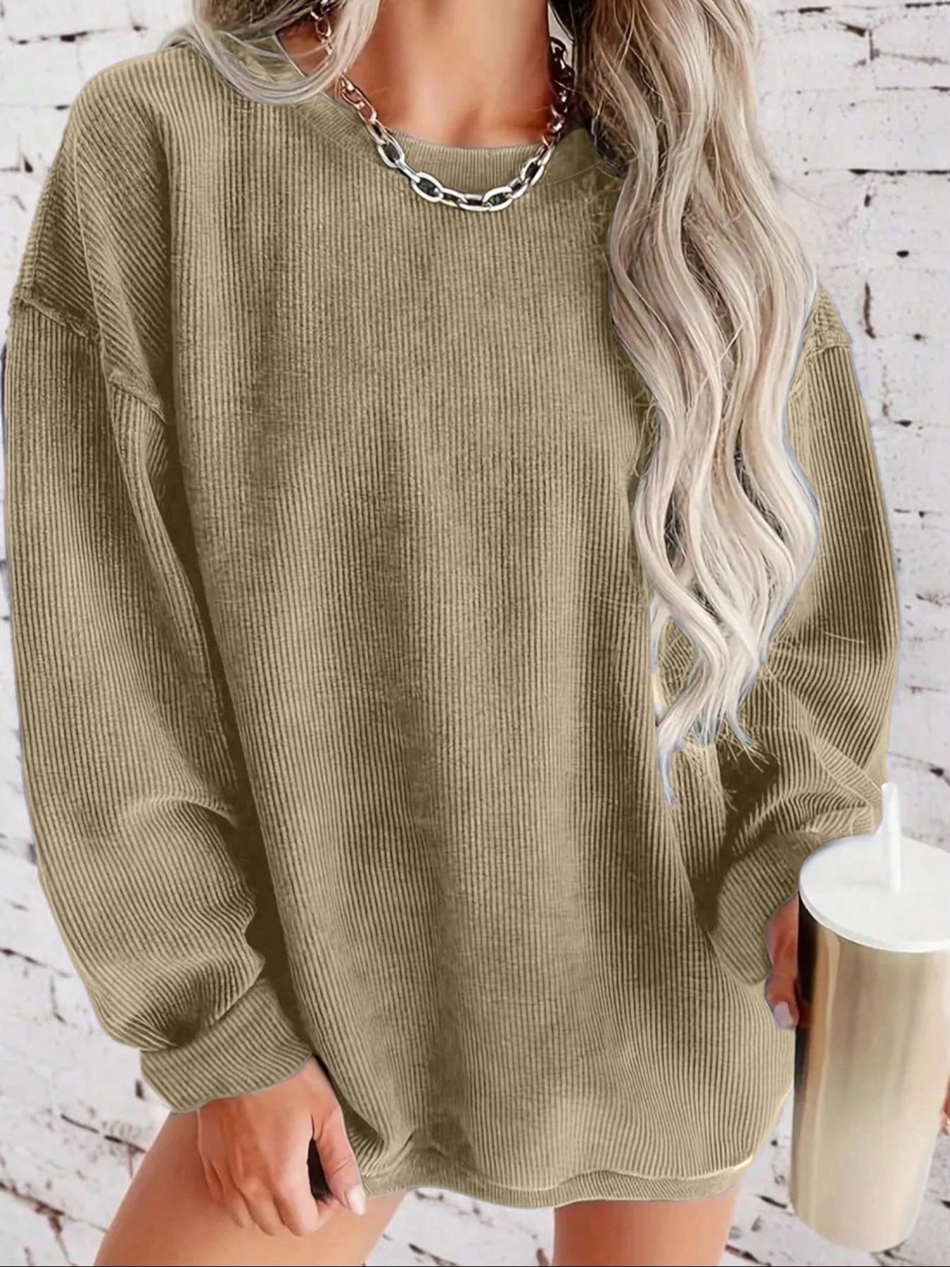 Plus Size Women's Solid Color Pullover Sweatshirt, Casual Long Sleeve Round Neck, Fall & Winter Fashion, Comfortable Knitwear