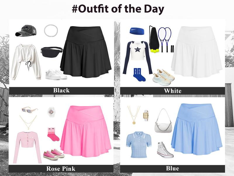 FireSwan Crossover Athletic Shorts for Women 2 in 1 Flowy Running Shorts with Pockets Spandex Butterfly Workout Tennis Skorts