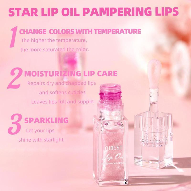 Juicy Temperature Color Changing Lip Oil, 1Count Moisturizing Easy Coloring Lip Gloss, Non-stick Cup Lip Gloss, Plumping Lipstick for AllOccasions Makeup