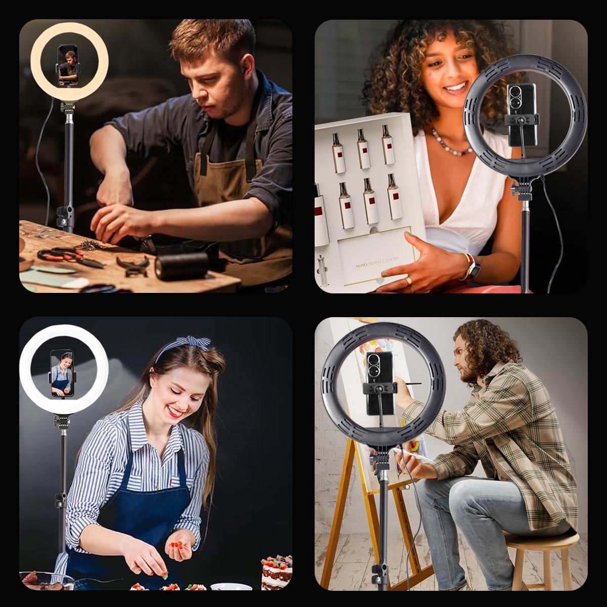 10.26-Inch/26cm Selfie Video Light with 43.3-Inch Extendable Tripod Stand & Phone Holder for Video Recording Makeup TikTok Photography Adjustable LED Circle Lighting Setup#valentines day#springbreak