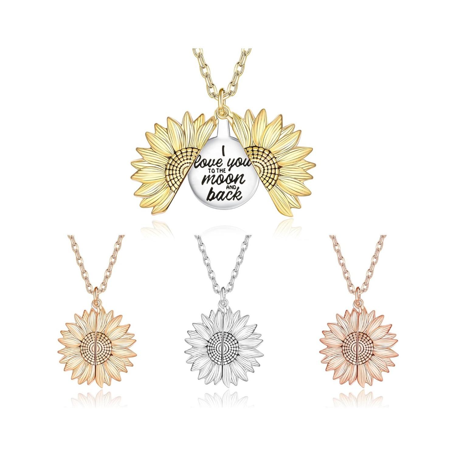 4pcs You Are My Sunshine Necklace Sunflower Necklace for Women Locket Necklace Gift For Girlfriend Mom for Birthdays Valentine's Day