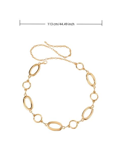 Adjustable Gold & Silver Oval and Circle Link Waist Belt - Elegant Fashion Accessory for Women's Party and Formal Wear Trendy Exquisite Belt