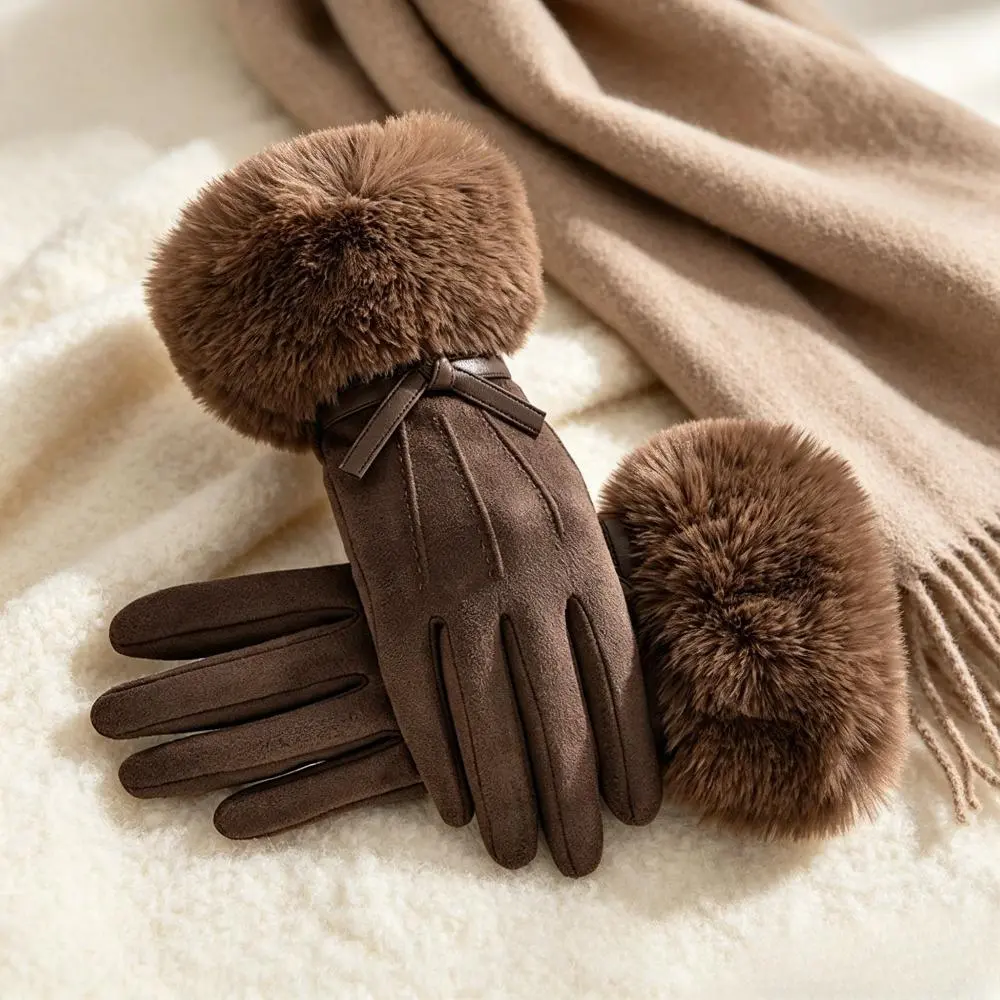 Women's Velvet Winter Touch‑Screen Gloves, Windproof Cold‑Resistant Warm Thermal Gloves for Electric Scooter, Motorcycle Riding, Daily Autumn & Winter Outdoor Commuting