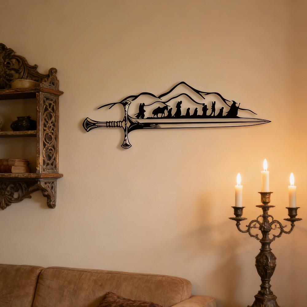 1 piece of "One Ring King" metal wall art - vintage wire silhouette mural, Frodo and Sam, fantasy home decoration, suitable for LOTR fans, Christmas gifts, Middle earth enthusiasts, western wall art