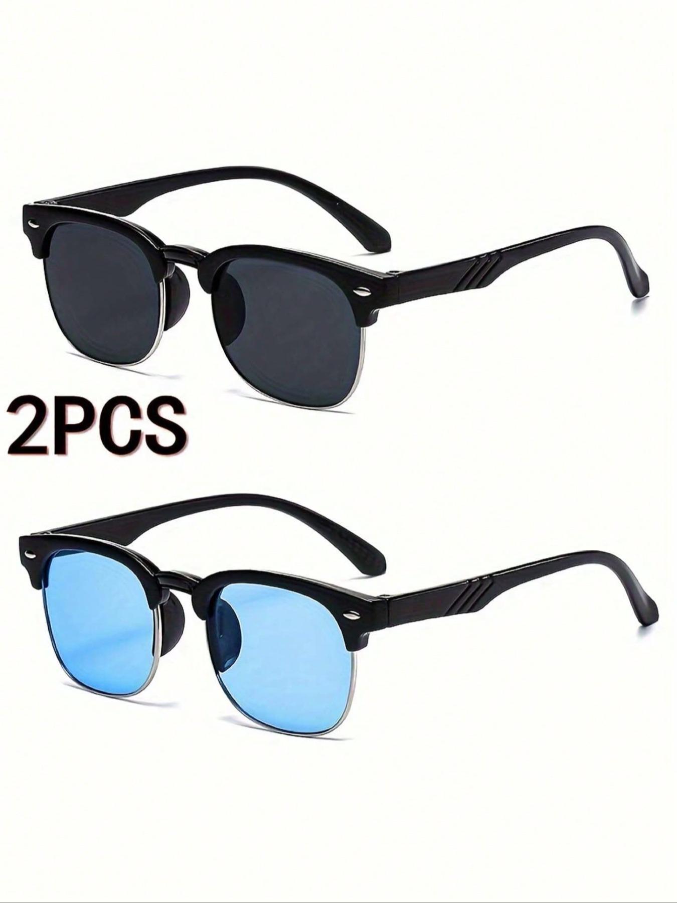 Classic Teenager Glasses Set of 2, Colorful Lenses, Casual Versatile, Suitable for Beach and Parties, Unisex Kids Eyewear