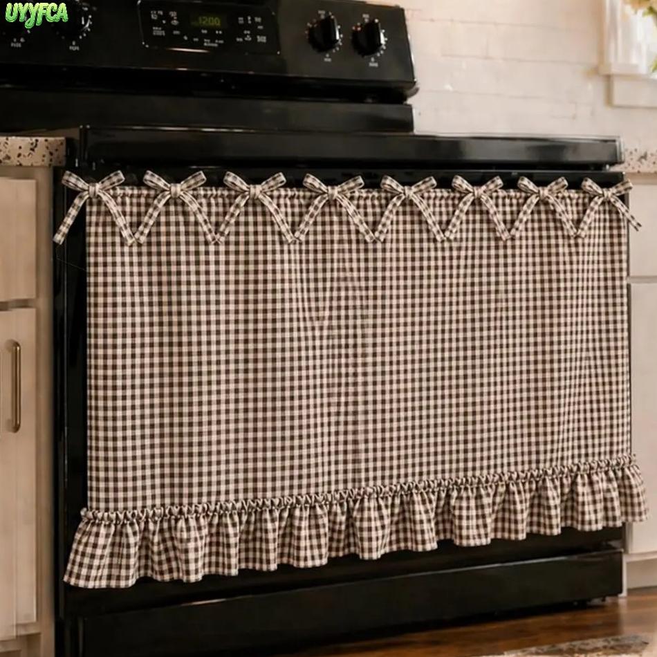 Gingham Plaid Stovetop Cover with Ruffle Bow, Rustic Farmhouse Slip-On Oven Skirt in Double-Sided Thick Fabric, Cottagecore Kitchen Decoration & Home Decor Items, Decorative Cover, Cottagecore Farm Kitchen Decor ,Summerwins,tiktokshopbacktoschool