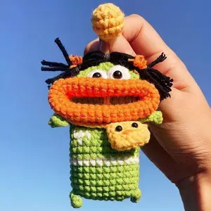 Universal Funny Crochet Keychains Knitting Cute Sausage Mouth Doll Key Holder Knitted Storage Bag Keyrings For Car Keys