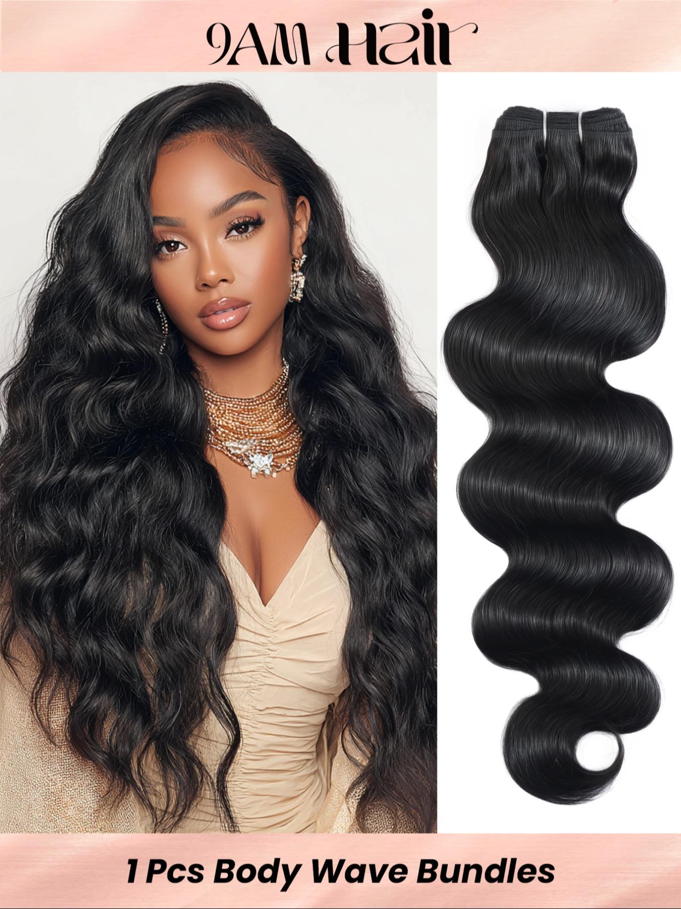 1PC 4D-FL-0SW-BN Natural Black Body Wave Human Hair Bundle, Brazilian Hair Weave