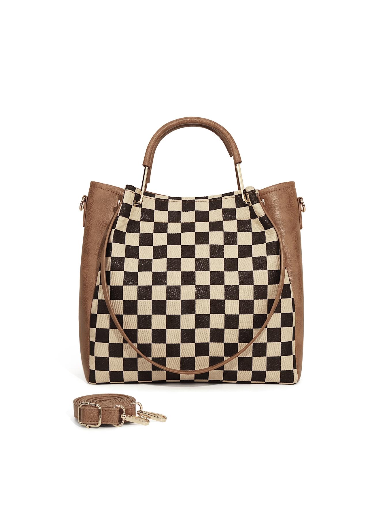Women's Fashionable Checkered Handbag Set, Including Large Capacity Handbag & Crossbody Bag, Trendy Versatile Daily Commuting Bag Set