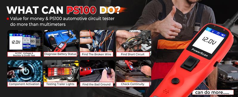 Autel Circuit Tester PS100, Power Circuit Probe Scan Tool, 12-24V Electrical Short Open Breaker Circuit Finder, Auto Circuit Tester, Digital Multimeter/Relay & Diode Resistance Tool Kit, 20FT Long Cord