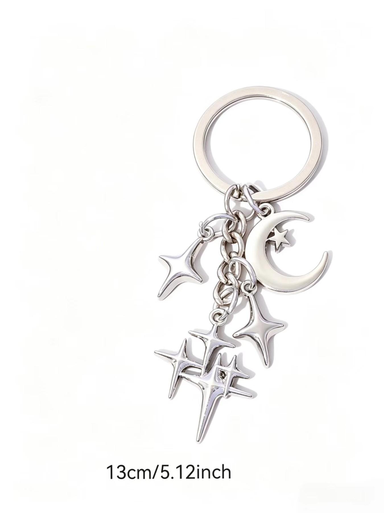 Cross-Border DIY Creative Hollow Four-Point Star Moon Pendant Keychain, Bag Decoration Hanging Item, Gift, Unique Accessory