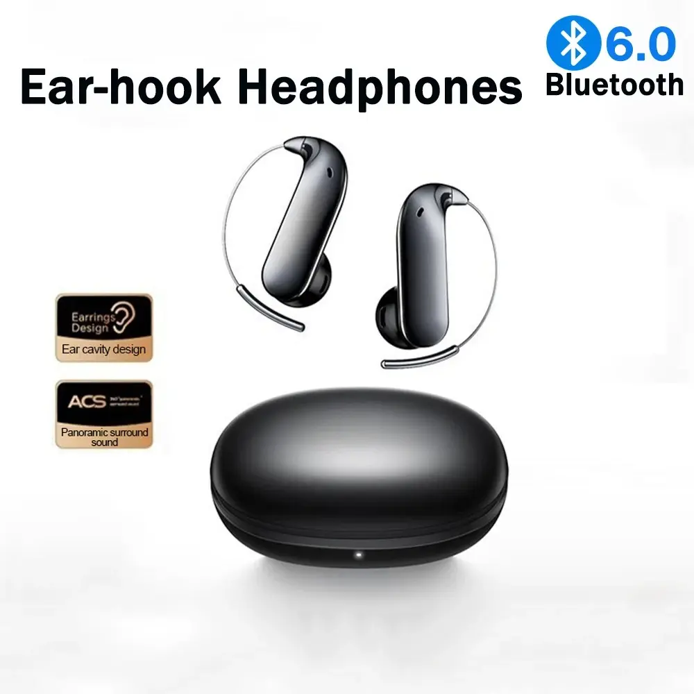 Bluetooth 6.0 Wireless Earphones - HiFi Stereo OWS Ear-Hook Audio, Waterproof Lightweight Sport Wireless Buds with Long Standby, Titanium