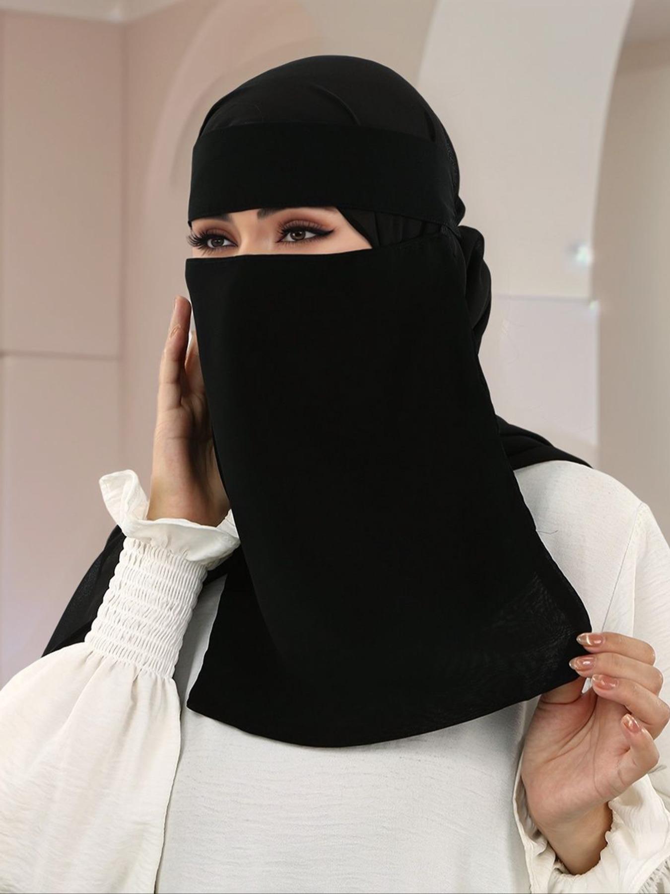 Women's Fashion Solid Color Dual Layer Veil, Comfortable Modal Scarf, Sun Protection Head Wrap, Multifunctional Hijab Turban, Daily Outdoor Use, Niqab