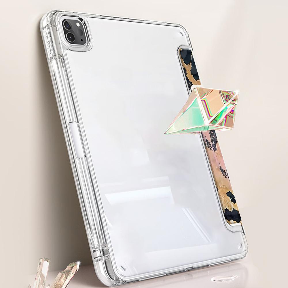 Fashion Leopard Print Design iPad Case,Fashion Transparent Acrylic Stand Cover, Pencil Holder & Charger Slot, Perfect Gift Shock-resistant Full Cover Protective Case Suitable for Offices Schools and Homes, Tablet Casing, Tablet Accessories