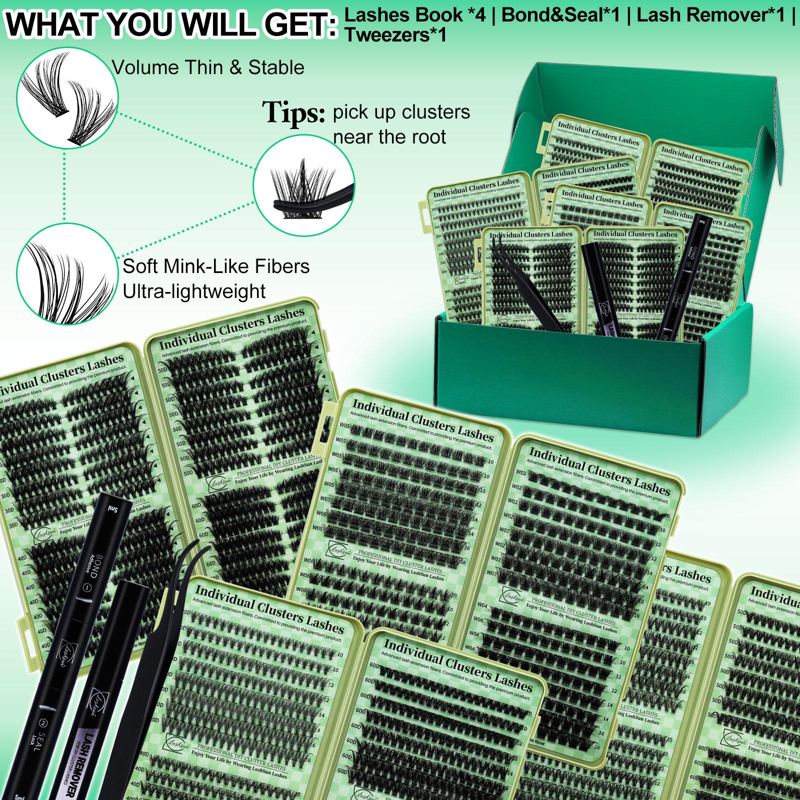 Christmas Gift Box, 2304PCS Individual Lashes Eyelash Extensions 14 Styles Mixed 10-16mm Cat/Wispy/Volume Lashes Kit with Bond&Seal Lash Remover Tweezers, Perfect for Beginners & Proficient, DIY at Home Easily, Soft Comfortable Easy Apply For Makeup Daily