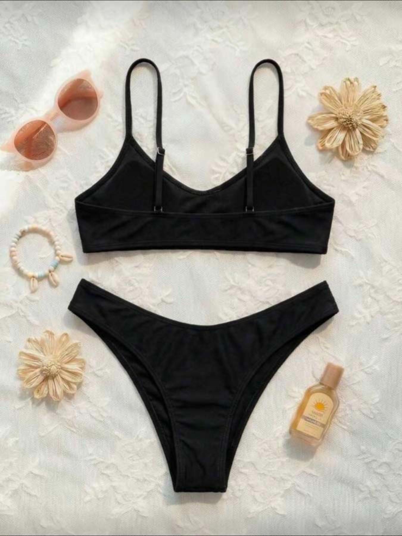 Summer Fashion Simple Bikini Thin Straps High Waist High Cut Triangle Swimsuit, Beach Vacation Sand Swimwear, Essential Poolside Wear, High Waist Beachwear, Swimsuit Summer, Swimsuit For Beach, High Waisted Swimwear