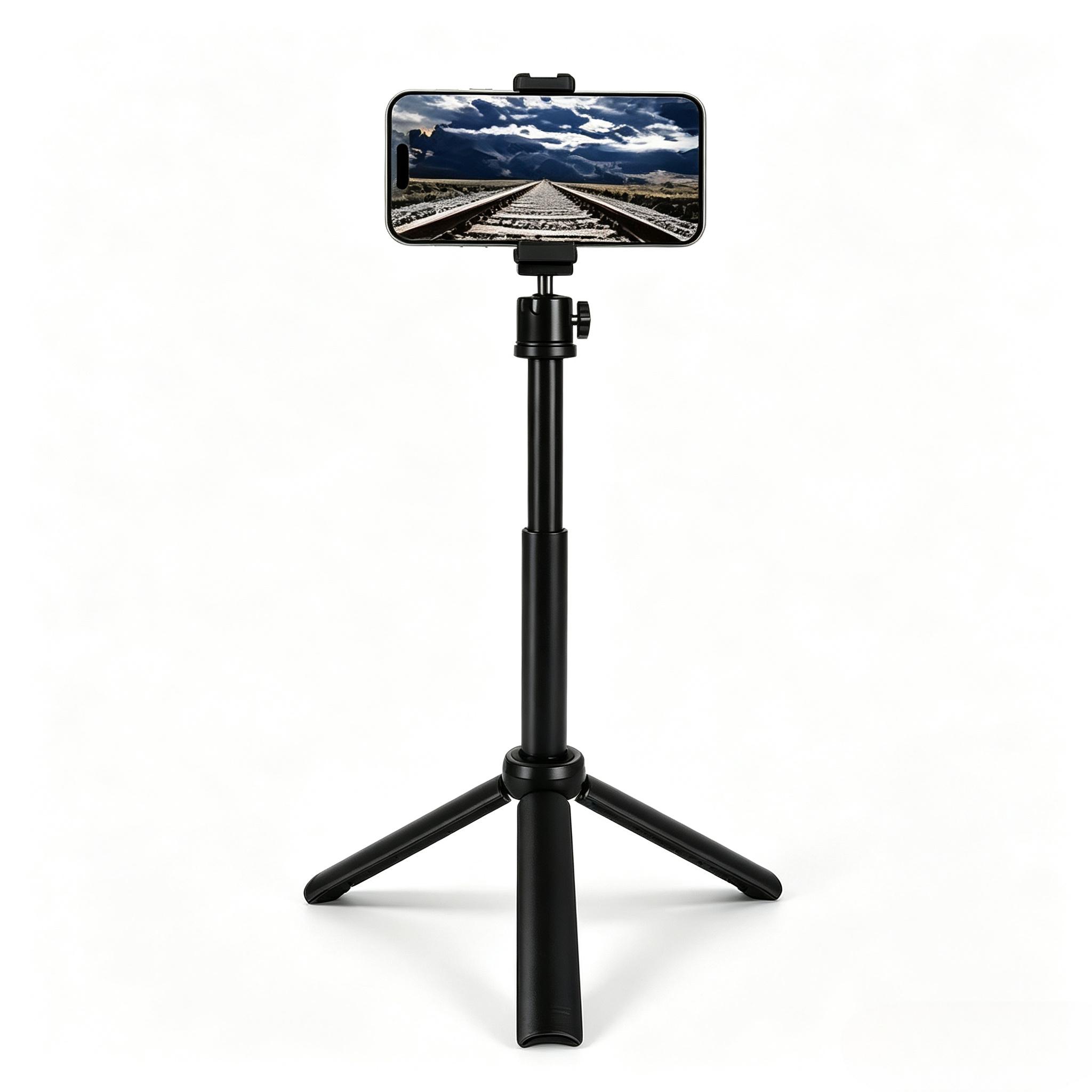 Two-In-One Extendable Selfie Stick Tripod, Portable Compact Phone Stand, Adjustable Height, Stable Base, Outdoor Travel, Vlogging, Live Streaming
