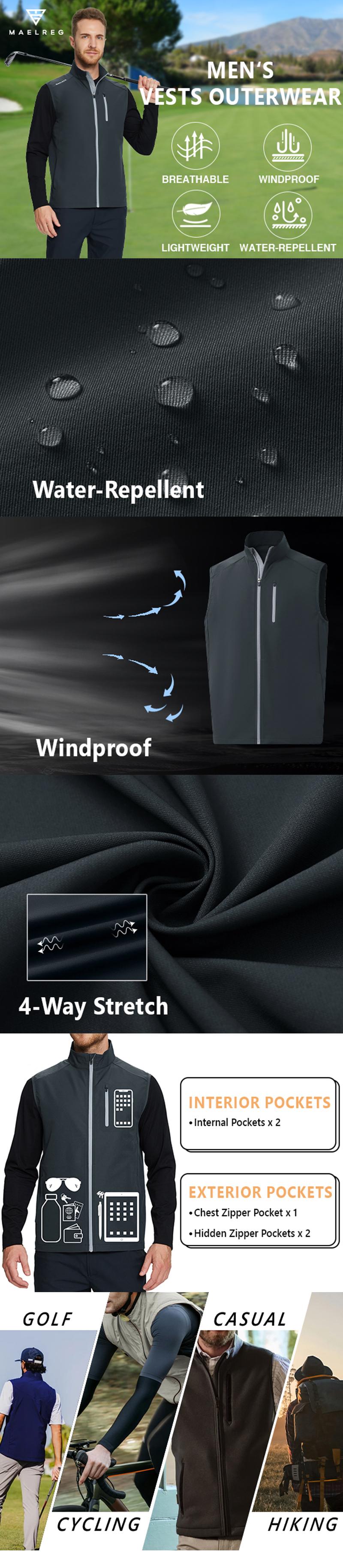 MAELREG Mens Vests Outerwear Windproof Lightweight Softshell Vests Zip Pockets Sports Sleeveless Jacket Golf Vests for Men SpringStatements