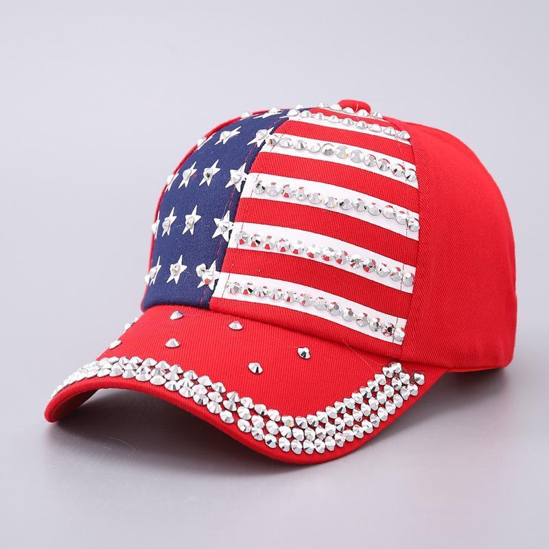 American Flag Rhinestone Curved Brim Baseball Cap - Street Style Cap for Clothes Accessories Fashion Enthusiasts, Casual Hat, Christmas, Funky, Anniversary, Engagement, Glitter, Glamorous